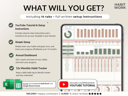 Habit Tracker for Excel & Google Sheets