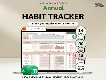 Habit Tracker for Excel & Google Sheets